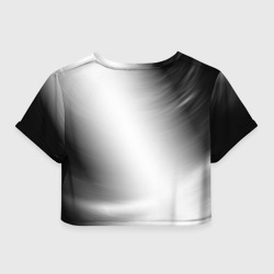 Топик (короткая футболка или блузка, не доходящая до середины живота) с принтом Lindemann glitch на светлом фоне посередине для женщины, вид сзади №1. Цвет основы: белый