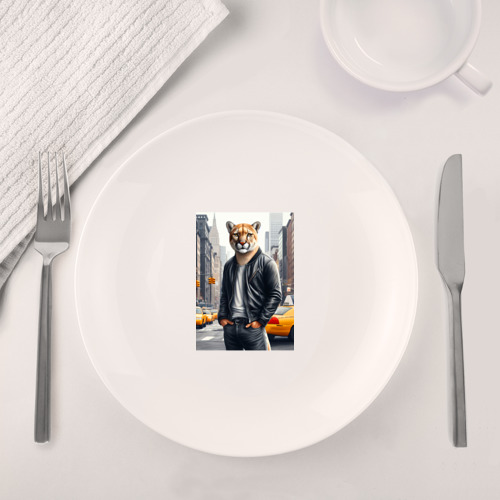 Набор: тарелка + кружка Чувак пума в Нью-Йорке - нейросеть - фото 4