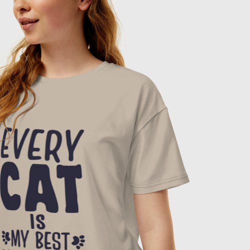 Женская футболка хлопок Oversize с принтом Every cat is my best friend, фото на моделе #1