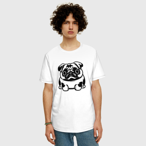 Мужская футболка хлопок Oversize с принтом Толстенький мопс, фото на моделе #1