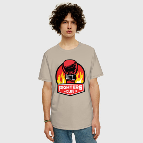 Мужская футболка хлопок Oversize Fighters club, цвет миндальный - фото 3