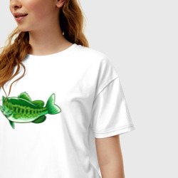 Женская футболка хлопок Oversize Зелёная рыбка - фото 2
