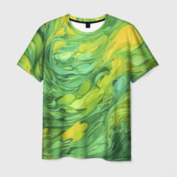 Мужская футболка 3D Зелено желтая краска