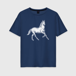Женская футболка хлопок Oversize Белая лошадь на скаку