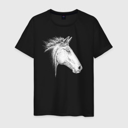 Голова белой лошади в профиль – Мужская футболка хлопок с принтом купить со скидкой в -20%