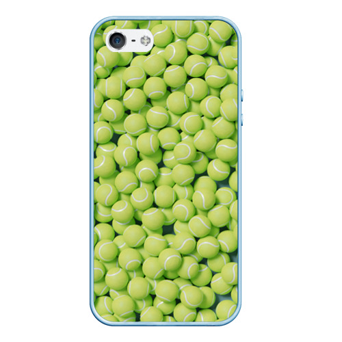 Чехол для iPhone 5/5S матовый Много теннисных мячей, цвет голубой