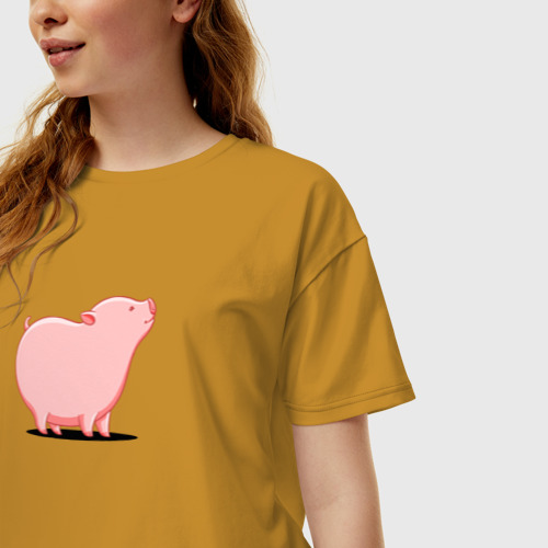 Женская футболка хлопок Oversize Мультяшная свинья, цвет горчичный - фото 3