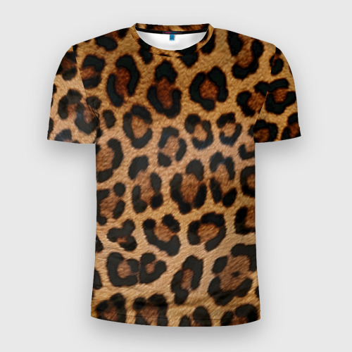 Мужская футболка 3D Slim с принтом Leopards texture, вид спереди #2