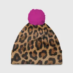 Шапка 3D c помпоном Leopards texture