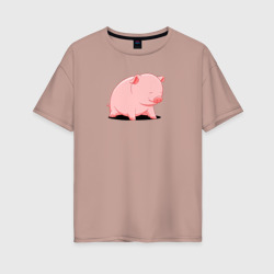 Женская футболка хлопок Oversize Мультяшная свинка сидит