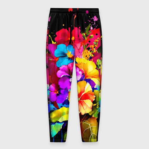 Мужские брюки 3D с принтом Яркая цветочная живопись, вид спереди #2