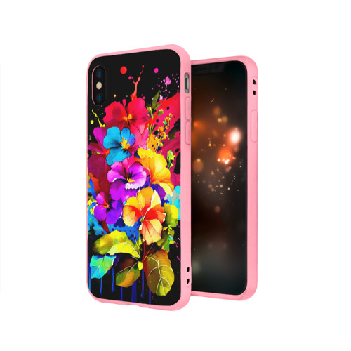 Чехол для iPhone X матовый с принтом Яркая цветочная живопись, вид сбоку #3