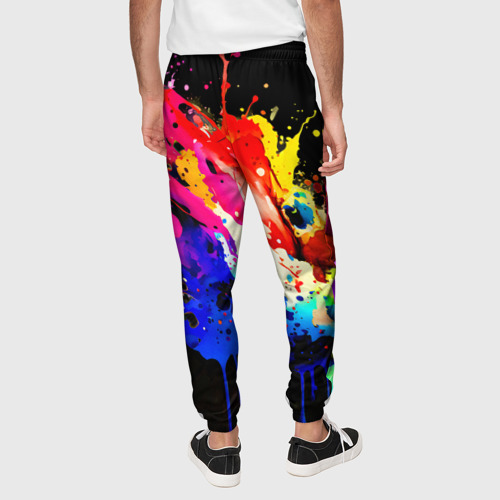 Мужские брюки 3D с принтом Яркая цветочная живопись, вид сзади #2