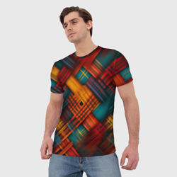 Мужская футболка 3D Разноцветная клетка в шотландском стиле - фото 2