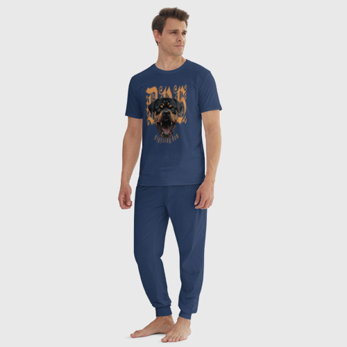 Мужская пижама хлопок Голова ротвейлера , цвет темно-синий - фото 5