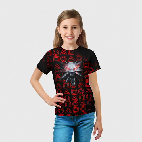 Детская футболка 3D с принтом Ведьмак игромания, вид сбоку #3