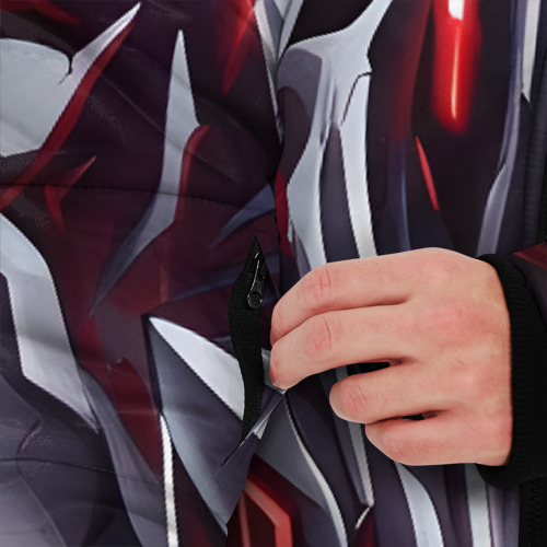 Мужская зимняя куртка 3D Красная киберпанк броня, цвет черный - фото 6