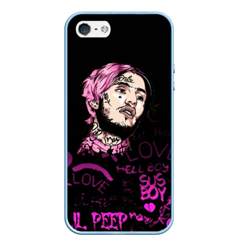 Чехол для iPhone 5/5S матовый Lil peep neon rap 2017, цвет голубой