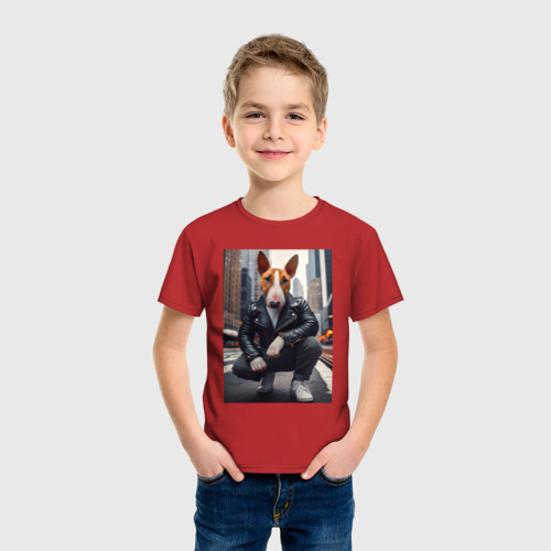Детская футболка хлопок Булли на улице Нью-Йорка - нейросеть, цвет красный - фото 3