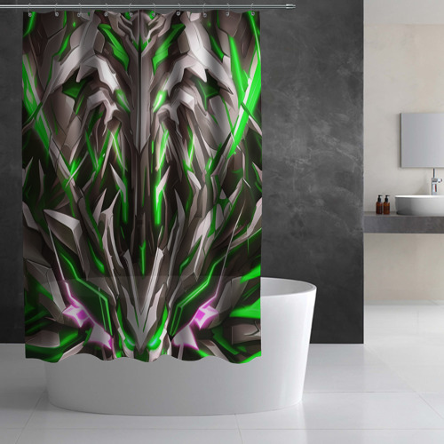 Штора 3D для ванной Зелёная киберпанк броня - фото 2