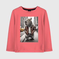 Детский лонгслив хлопок Trendy capybara on the streets of New York