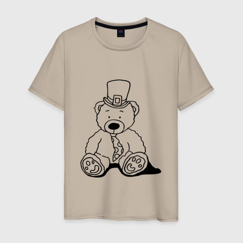 Мужская футболка хлопок с принтом Плюшевый мишка лепрекон - раскраска, вид спереди #2