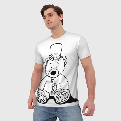 Мужская футболка 3D с принтом Игрушечный мишка - лепрекон в шляпе, фото на моделе #1