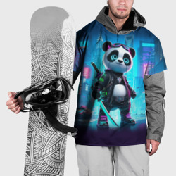 Накидка на куртку 3D Панда кибер самурай в ночном Нью-Йорке