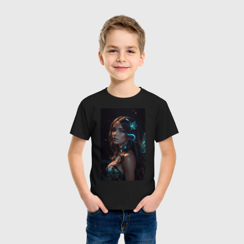 Детская футболка хлопок Blue sky girl, цвет черный - фото 3