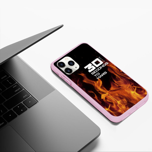 Чехол для iPhone 11 Pro Max матовый Thirty Seconds to Mars fire, цвет розовый - фото 5
