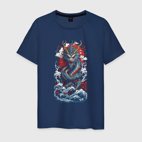 Мужская футболка из хлопка с принтом Дракон океана, вид спереди №1