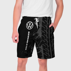 Мужские шорты 3D Volkswagen speed на темном фоне со следами шин по-вертикали