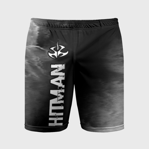 Мужские шорты спортивные Hitman glitch на темном фоне по-вертикали, цвет 3D печать