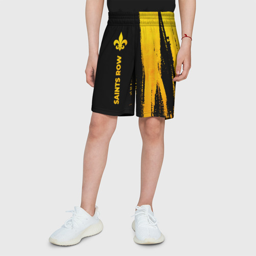 Детские спортивные шорты 3D Saints Row - gold gradient по-вертикали, цвет 3D печать - фото 4