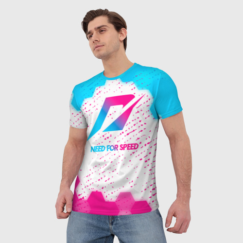 Мужская футболка 3D Need for Speed neon gradient style, цвет 3D печать - фото 3