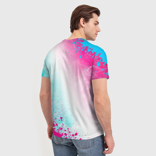 Мужская футболка 3D с принтом Valorant neon gradient style вертикально, вид сзади #2