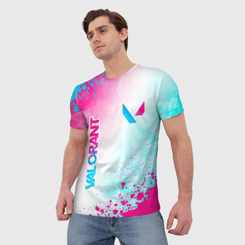 Мужская футболка 3D с принтом Valorant neon gradient style вертикально, фото на моделе #1