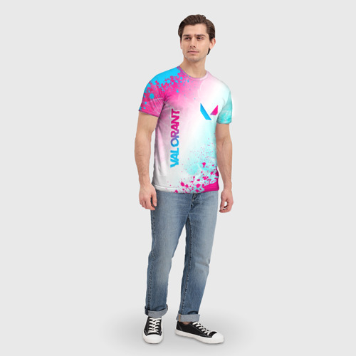 Мужская футболка 3D с принтом Valorant neon gradient style вертикально, вид сбоку #3