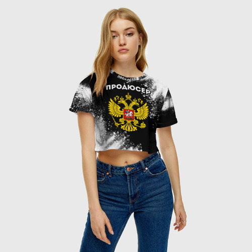 Женская футболка Crop-top 3D Продюсер из России и герб РФ, цвет 3D печать - фото 3