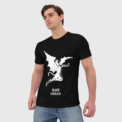 Мужская футболка 3D с принтом Black Sabbath glitch на темном фоне, фото на моделе #1