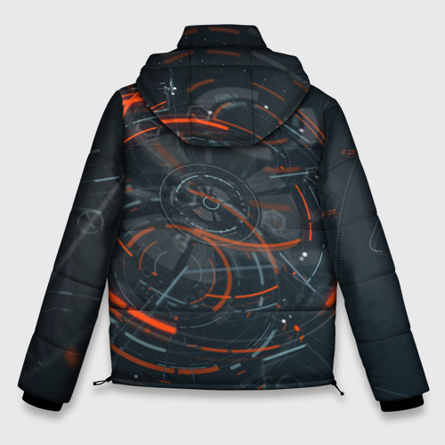 Мужская зимняя куртка 3D с принтом Часовой механизм киберпанк, вид сзади #1