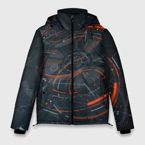 Мужская зимняя куртка 3D с принтом Часовой механизм киберпанк, вид спереди #2