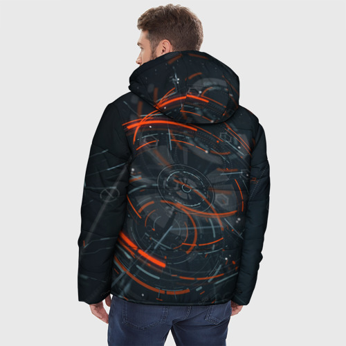 Мужская зимняя куртка 3D с принтом Часовой механизм киберпанк, вид сзади #2