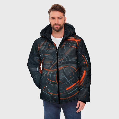 Мужская зимняя куртка 3D с принтом Часовой механизм киберпанк, фото на моделе #1