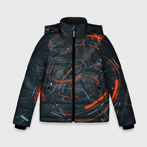 Зимняя куртка для мальчиков 3D с принтом Часовой механизм киберпанк, вид спереди #2