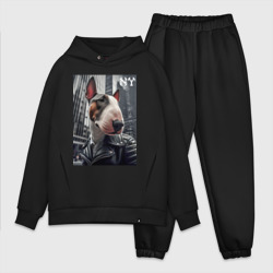 Мужской костюм oversize хлопок Dude bull terrier in New York - ai art
