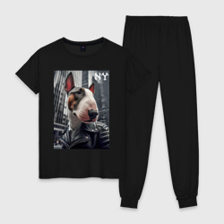 Женская пижама хлопок Dude bull terrier in New York - ai art