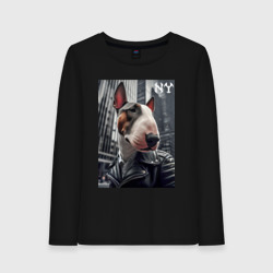 Женский лонгслив хлопок Dude bull terrier in New York - ai art