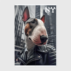 Магнитный плакат 2Х3 Dude bull terrier in New York - ai art