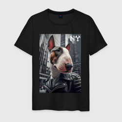 Мужская футболка хлопок Dude bull terrier in New York - ai art